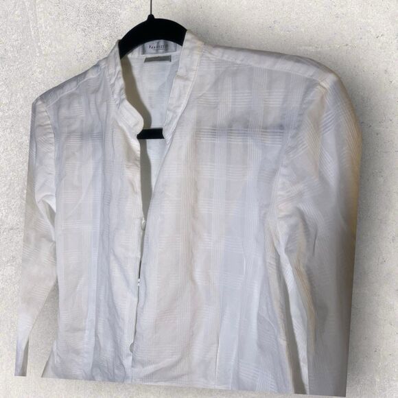 Vintage Lady Van Heusen Size L White Collarless Invisible Button Up Shirt - Picture 2 of 7
